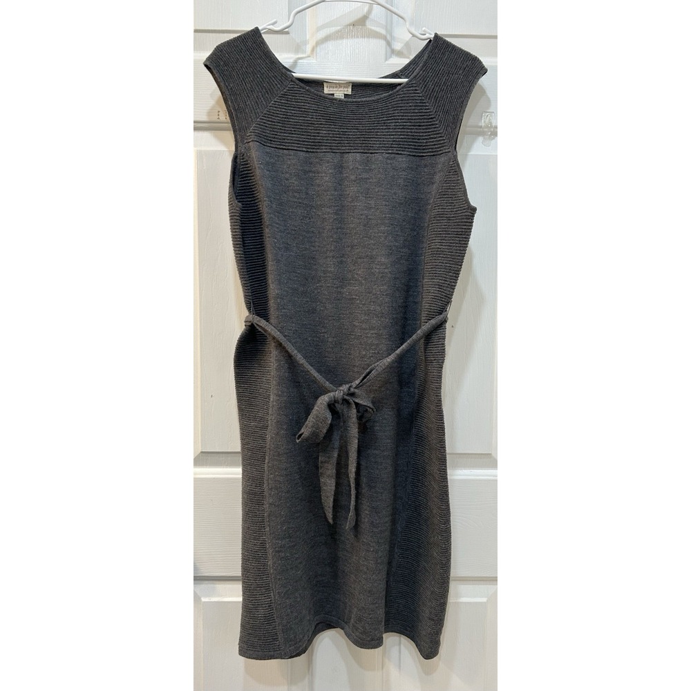 A Pea In the Pod 100% Wool Gray Sleeveless Maternity Dress Sz L Belted Casual